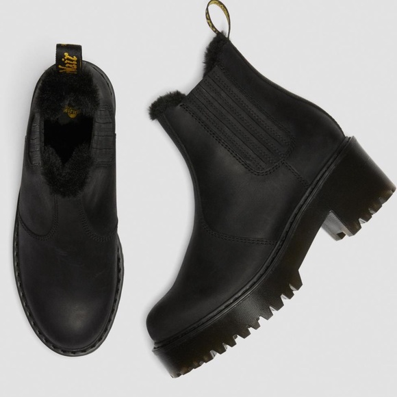Dr. Martens Shoes - Like New Dr. Marten Rometty Faux Fur Black Leather Chelsea Boots